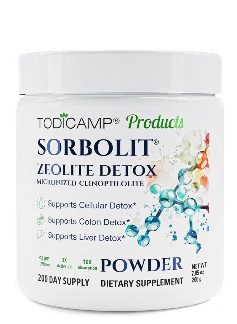 TODICAMP Zeolite Powder - Zeolite Clinoptilolite Powder Sorbolit Ultra FINE 1-2 µm 95% - 3X Activated - 200g - 7.05oz - Zeolite Powder Supplement - 200 Days Supply - Image 1